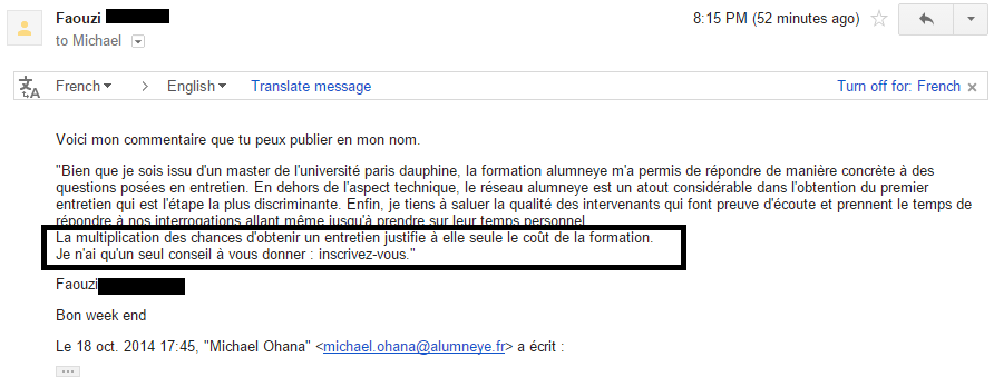 AlumnEye témoignage avis Faouzi