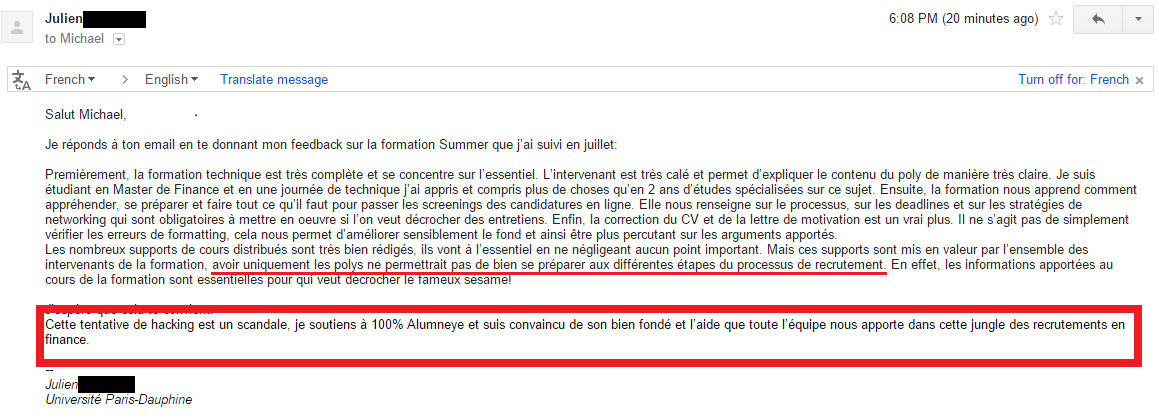 AlumnEye témoignage avis Julien