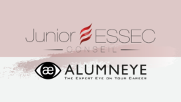 Logos de Junior ESSEC Conseil et AlumnEye séparés par un axe vertical