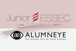 Logos de Junior ESSEC Conseil et AlumnEye séparés par un axe vertical